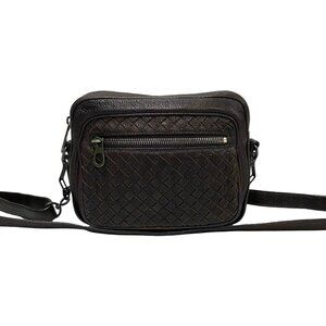 BOTTEGA VENETA Brown Leather Intrecciato Pochette Shoulder Bag
